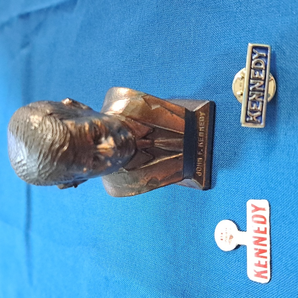 Vintage John F. Kennedy Miniature Bust & Campaign Lapel Pins
